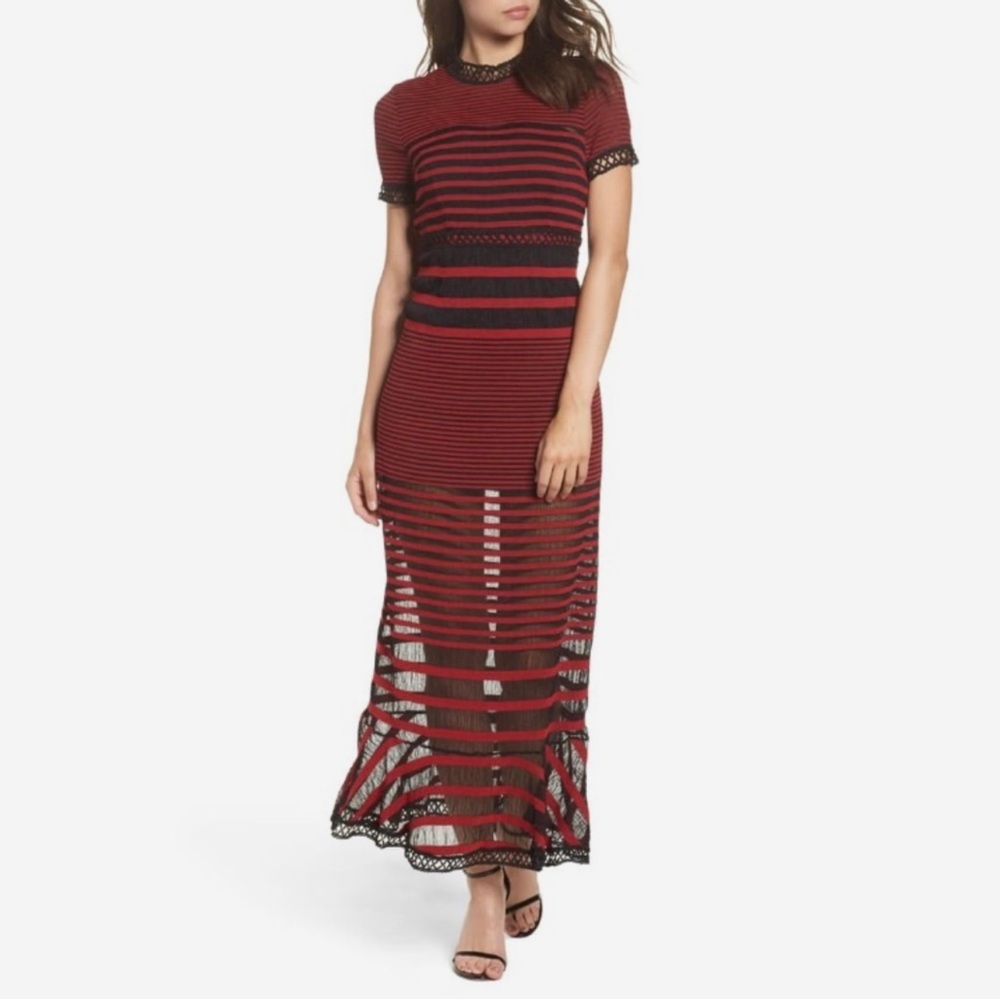 FOXIEDOX Red and Black Striped Maxi Dress